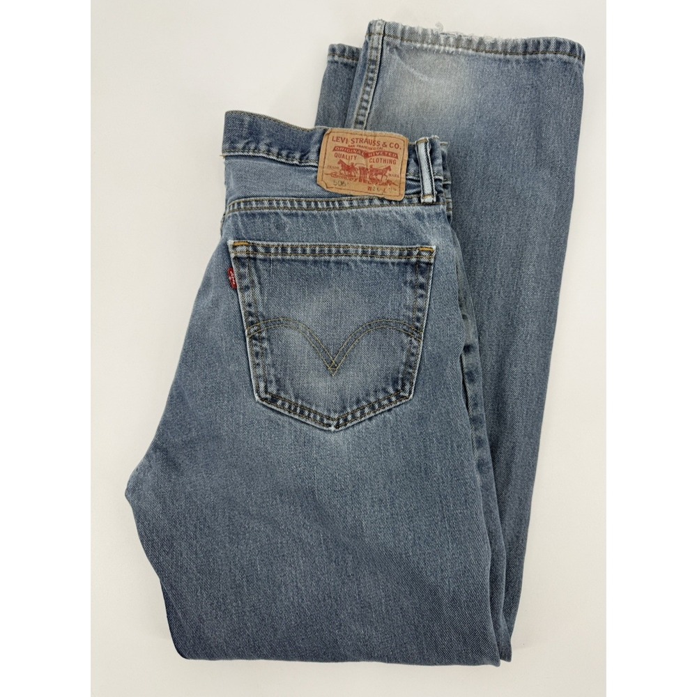 Levis 505 Jeans Mens 36x32 Blue Straight Distressed Medium Wash Denim Pants